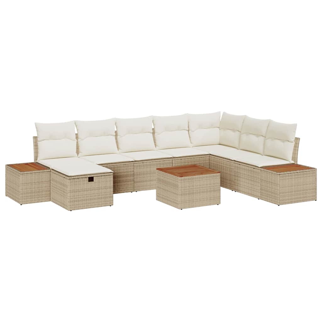 Garten-Sofa-Set mit Kissen 9 pcs Beige Poly Rattan